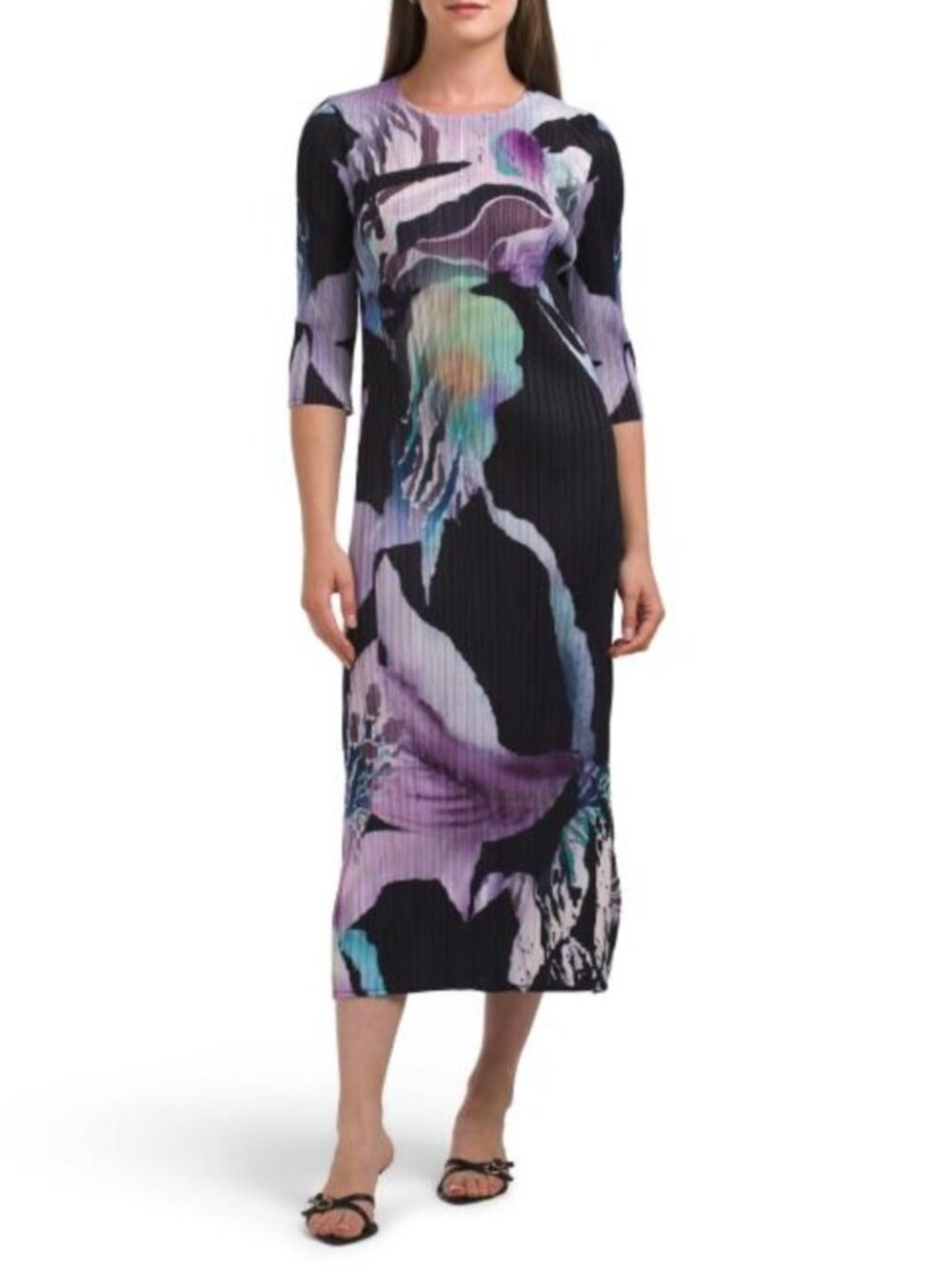 NANCY YANG Long Sleeve Crinkle Dress